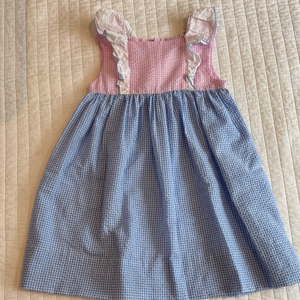 Petit Ami Pink and Blue Gingham Kids Dress